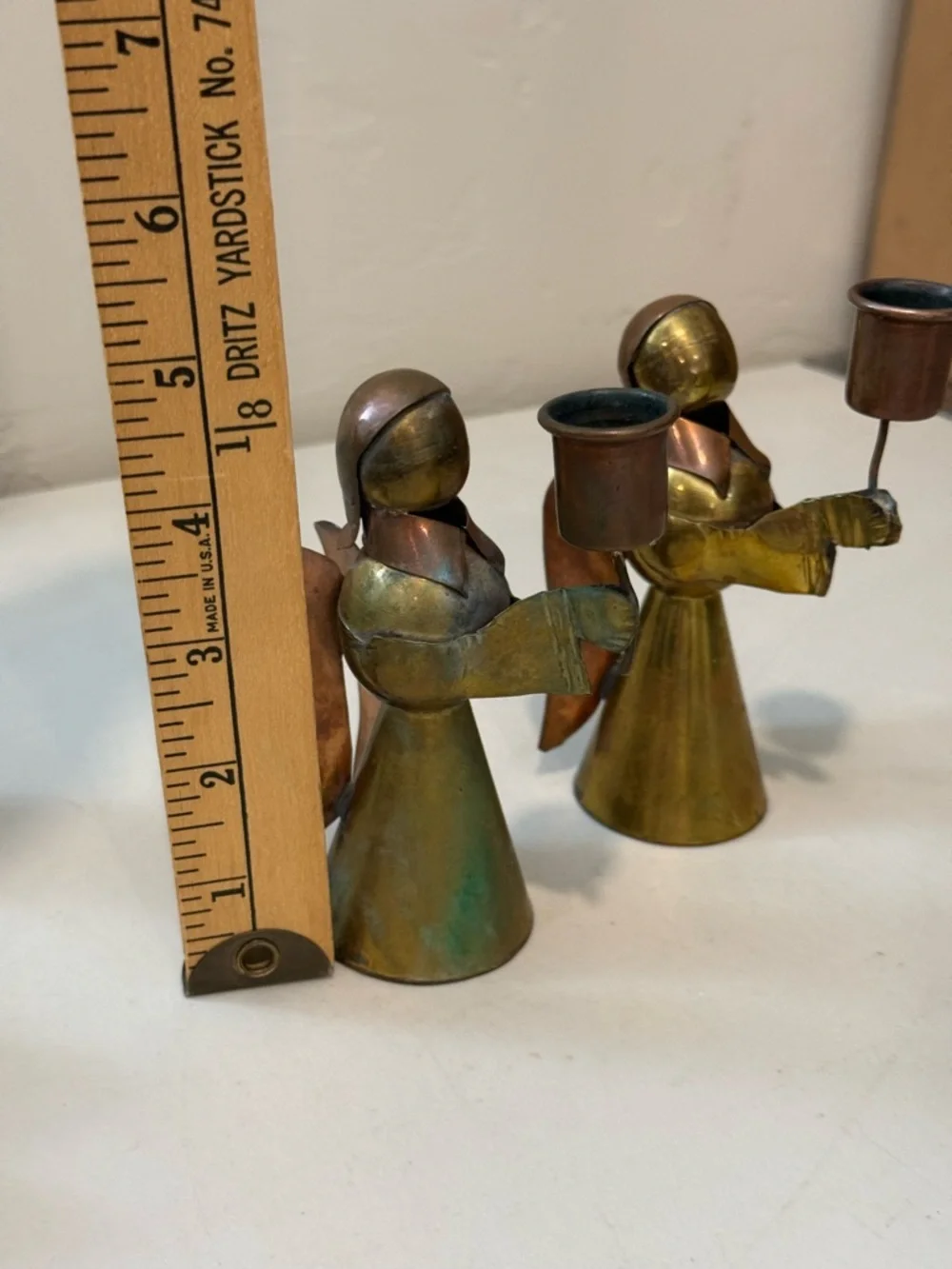 Vintage Mexican Brass & Copper Angel Candle Holders‎  Set Mini Taper Pair Rustic